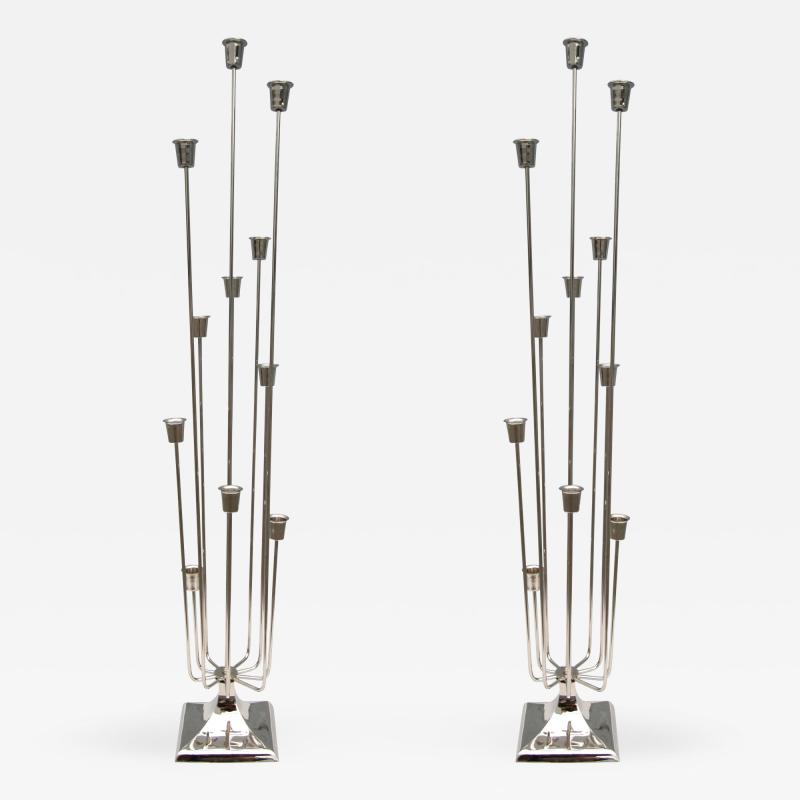 Pair of 1970s Nickel Plated Candleholders with Eleven Cups