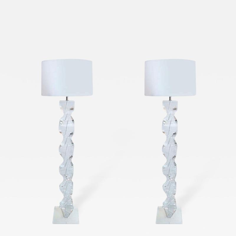 Pair of 1970s Spiral Floor Lamps in Lucite