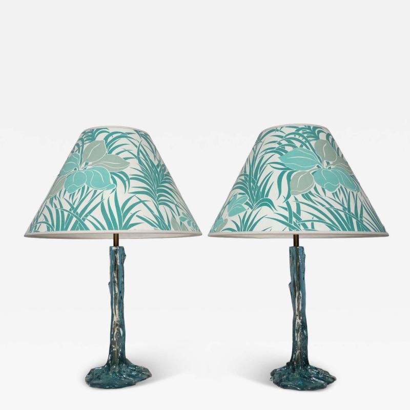 Pair of 1970s table lamps resin with original shades