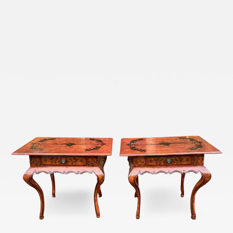 Pair of 19c Style Red Chinoiserie End Tables or Nightstands
