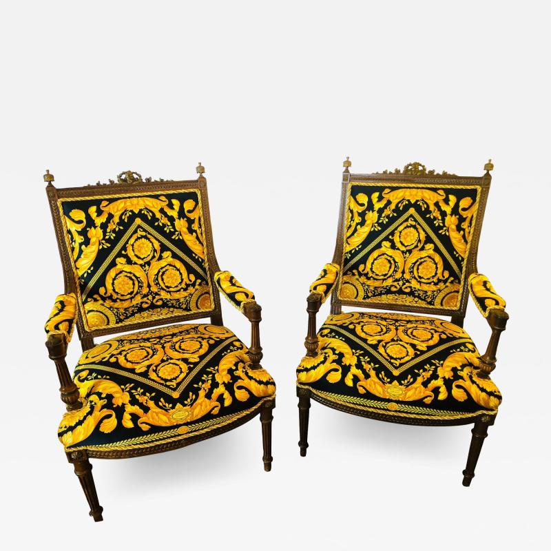 Pair of 19th 20th Century Louis XVI Style Carved Armchairs