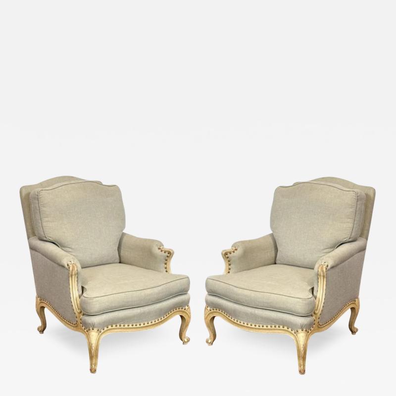 Pair of 19th C Style Louis XV Style Bergere Armchairs