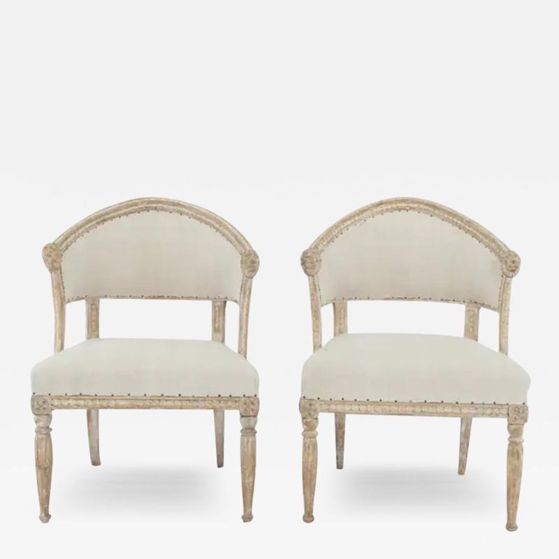 Pair of 19th C Swedish Gustavian Barrel Back Chairs