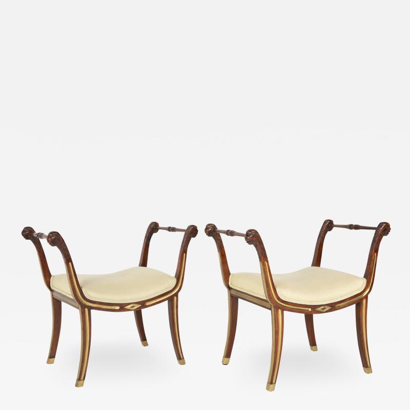 Pair of 19th Century Brass Inlaid Classical Stools