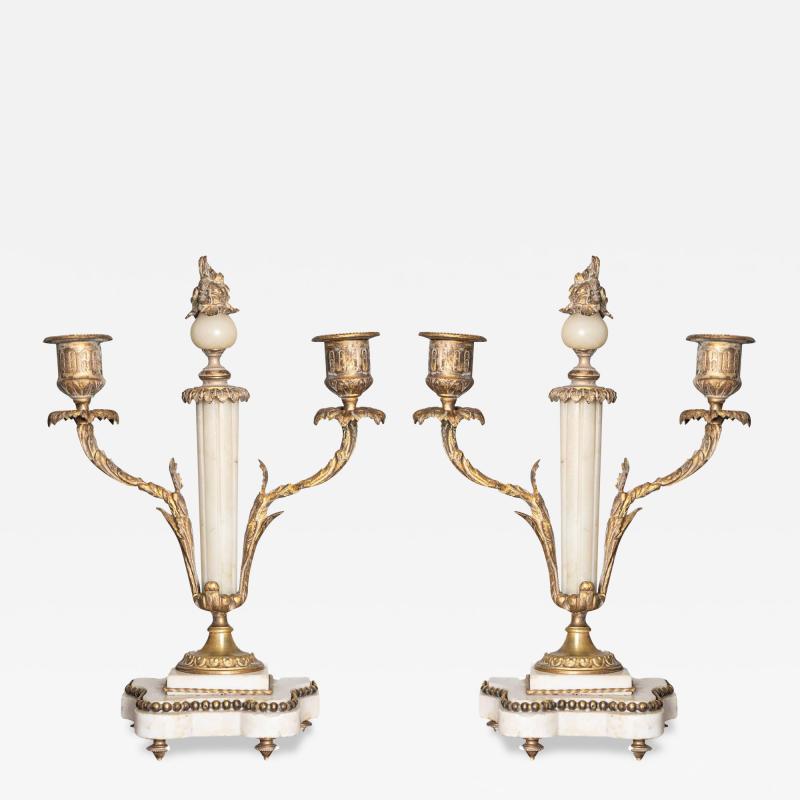 Pair of 19th Century French Neoclassical Marble and Gilt Bronze Candelabras
