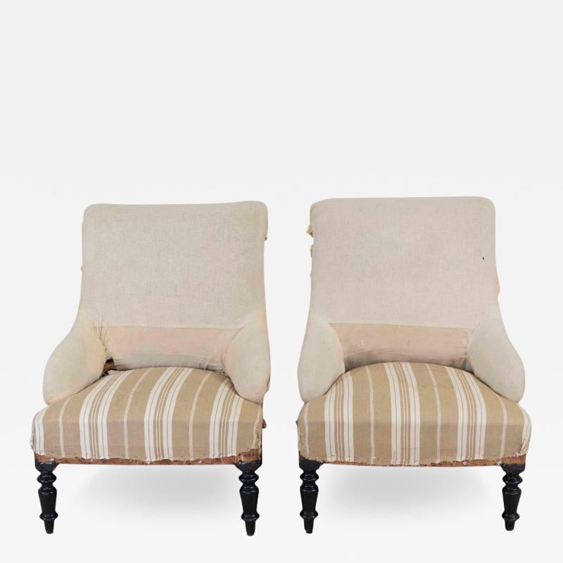 Pair of 19th Century French Scroll Back Chairs Ready to Upholster