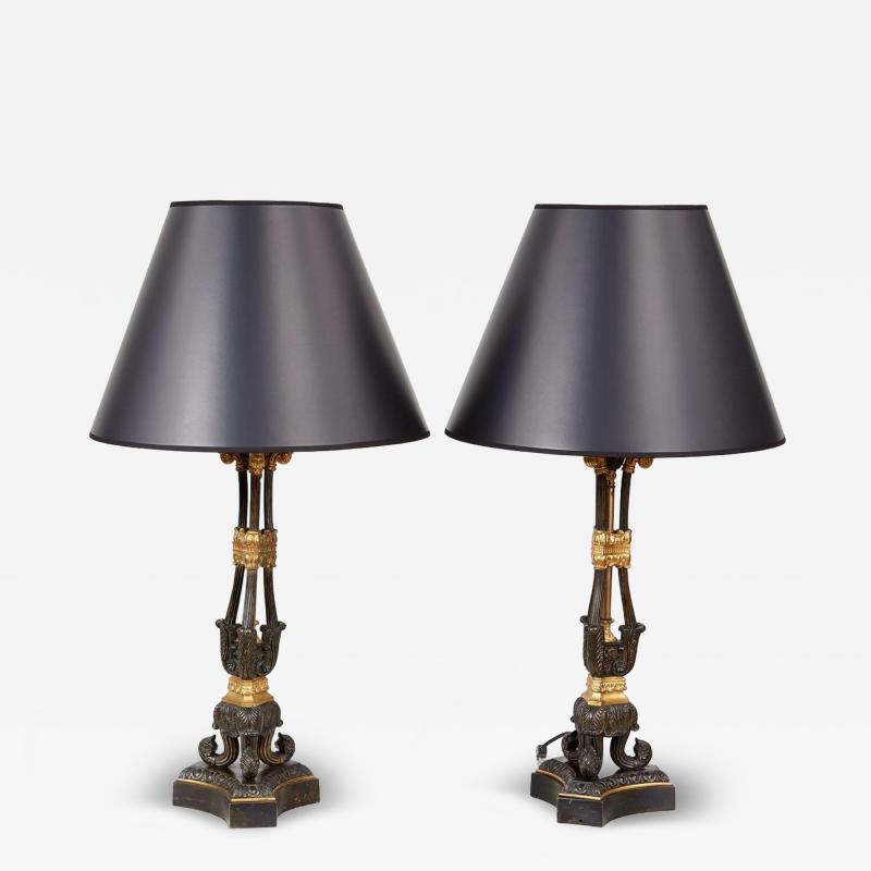 Pair of 19th Century Gilt and Patinated Bronze Lamps