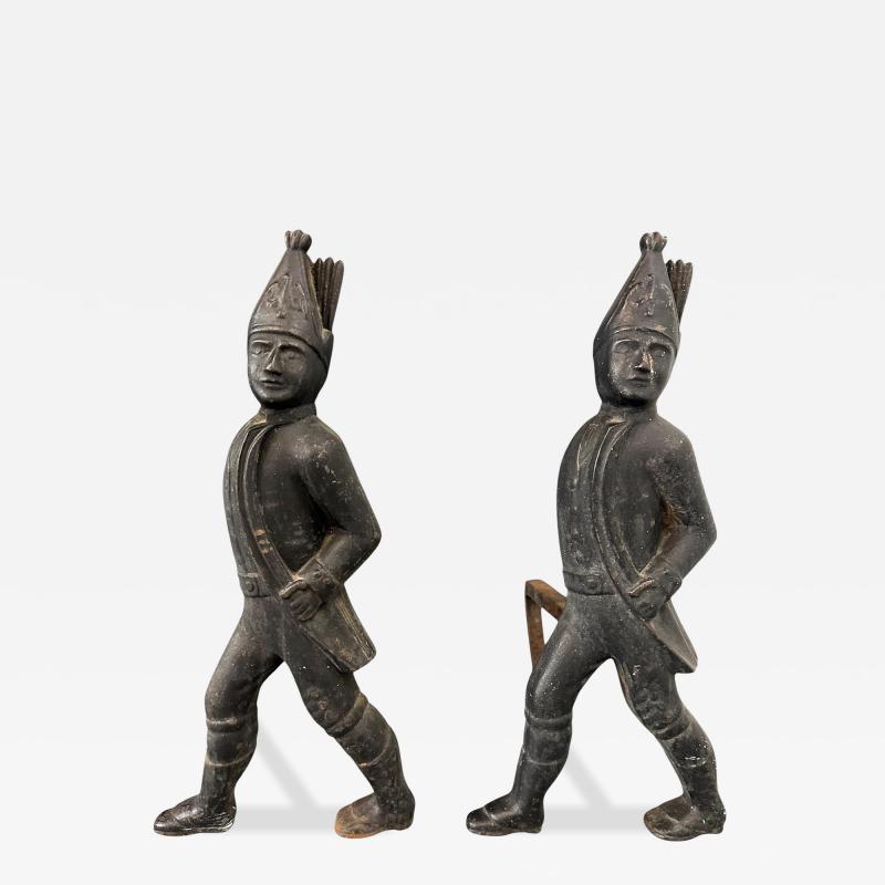Pair of 19th Century Hessian Soldiers Antique Andirons