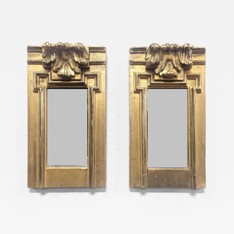 Pair of 19th Century Italian Baroque Giltwood Pier Column Mirrors