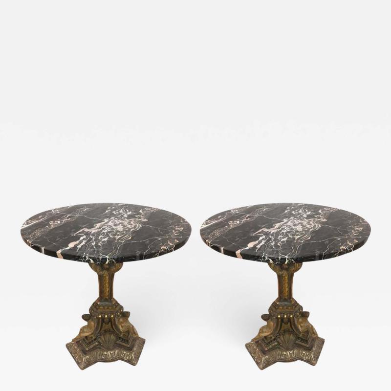Pair of 19th Century Italian Giltwood Marble Top Pedestal Tables