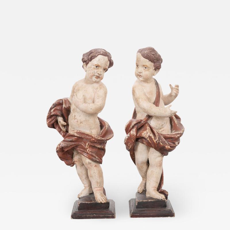 Pair of 19th Century Italian Hand Painted Putti Statues