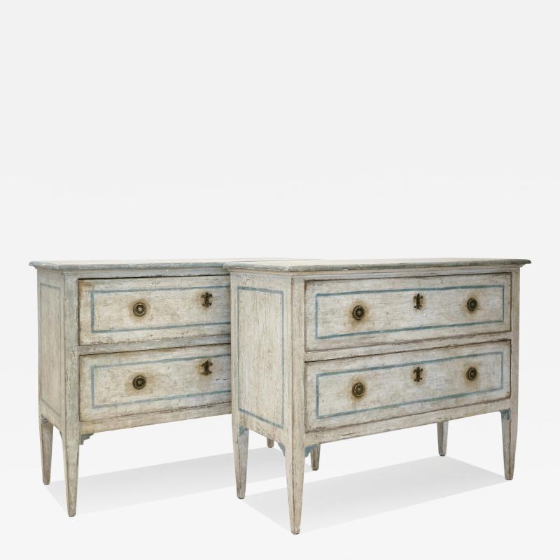 Pair of 19th Century Italian Painted Blue White Commodes