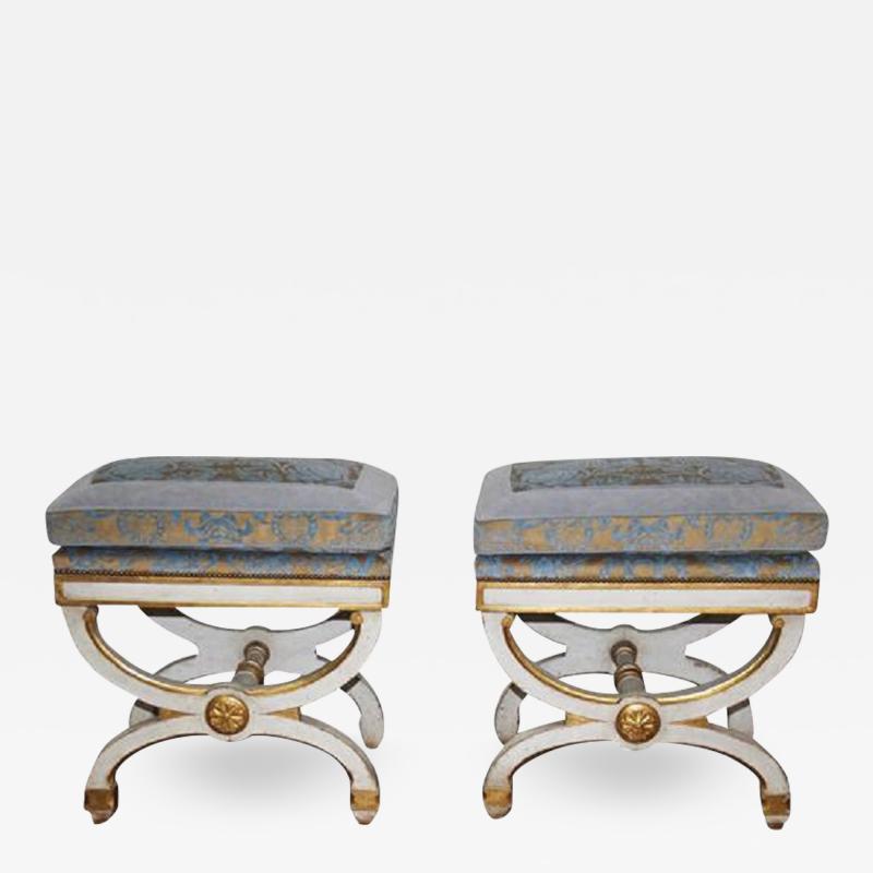 Pair of 19th Century Italian Polychrome and Parcel Gilt Curule Benches