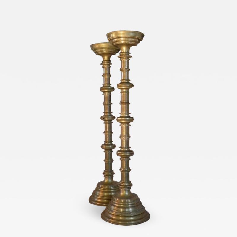 Pair of 19th Century Medieval Style Monumental Brass Candelabra