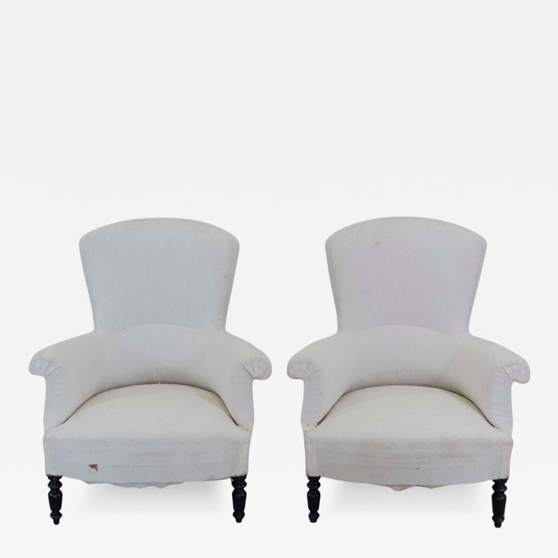 Pair of 19th Century Napoleon III High Back Armchairs Ready to Upholster