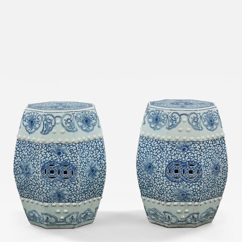 Pair of 19th Century Octagonal Chinese Blue and White Porcelain Garden Seats