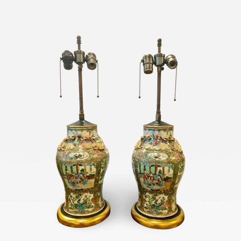 Pair of 19th Century Rose Canton Lamps
