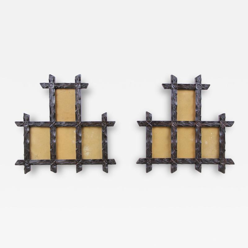 Pair of 19th Century Rustic Black Forest Photo Frames Handcarved AT ca 1880