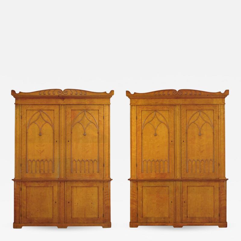 Pair of 19th Century Scandinavian Satin Birch Bookcases of Monumental Size