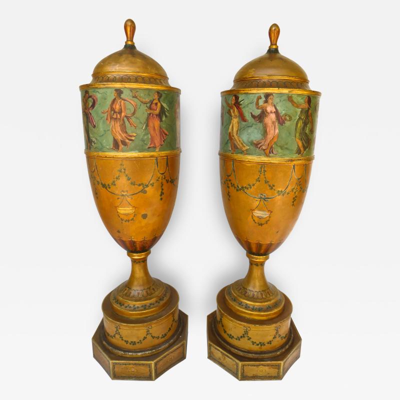 Pair of 19th Century Urns Japanned Tole and Copper 