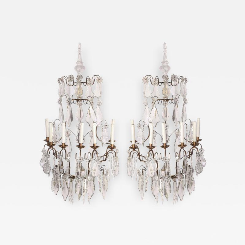 Pair of 19th century Continental Seven Branch Cut Glass Wall Lights