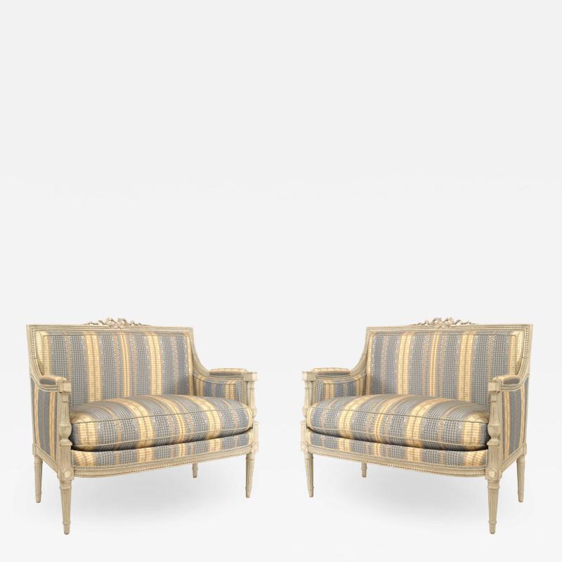 Pair of 2 French Louis XVI Striped Loveseats