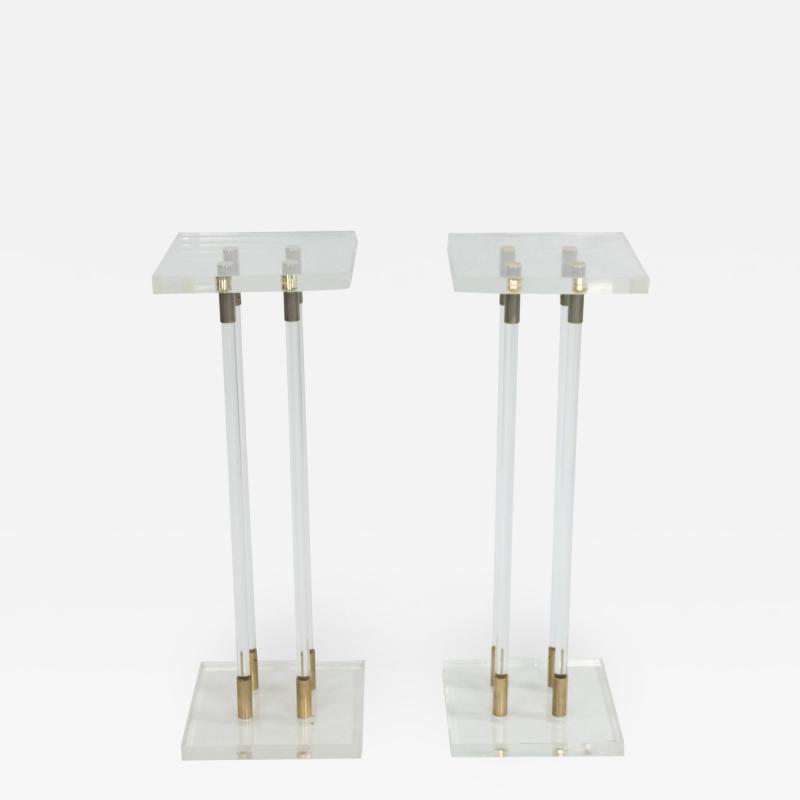 Pair of 2 Lucite Pedestals with Gilt Metal Detail