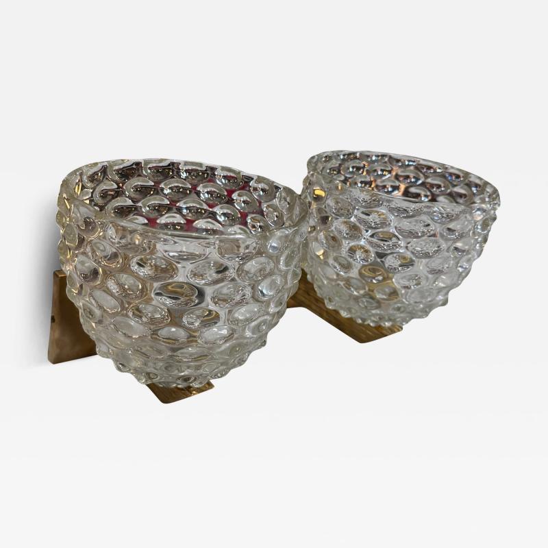 Pair of 2 Mid Century Italian Murano and Brass Wall Sconces 1960s