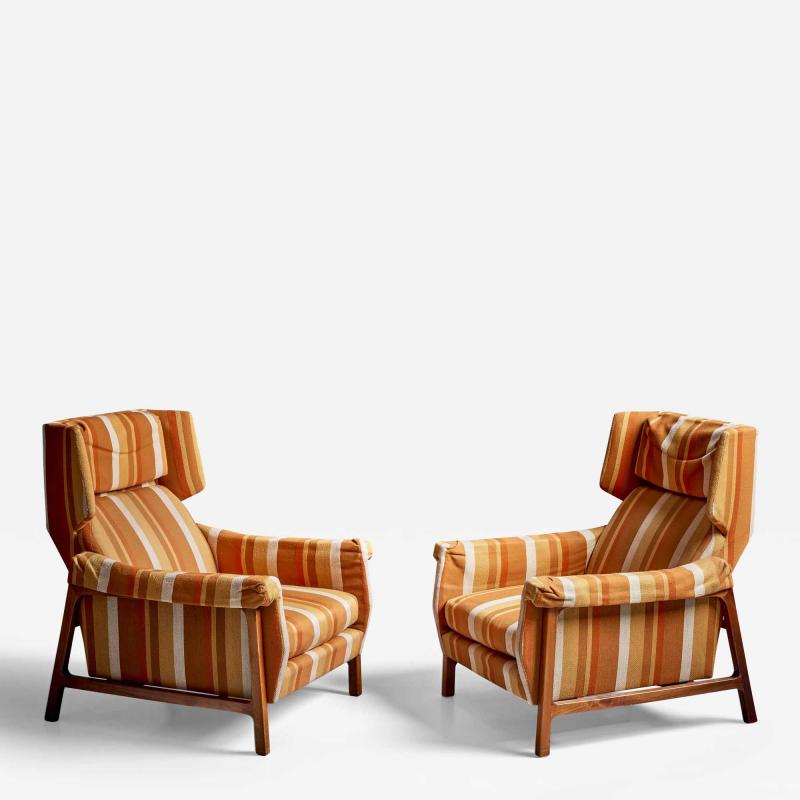 Pair of 2 Umberto Colombo Alberti Reggio Lounge Arm Chairs Orange Peach