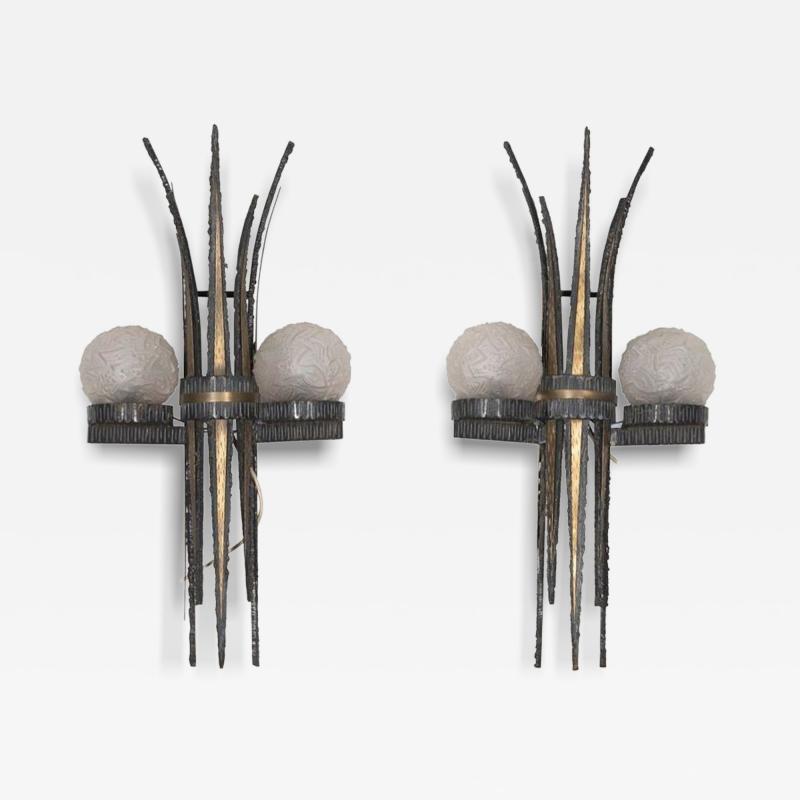 Pair of 20th Century French Brutalist Style Wall Sconces