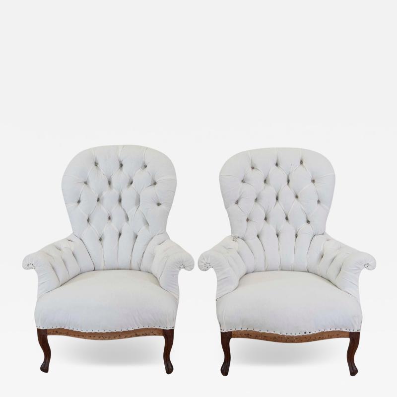 Pair of 20th Century French High Back Chairs Ready to Upholster