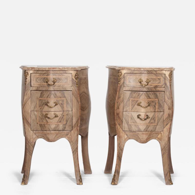 Pair of 20th Century Italian Bleached Marquetry Bedside Commodes