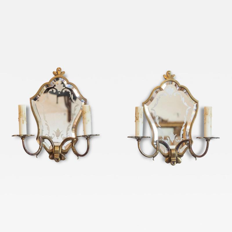 Pair of 20th Century Italian Brass Mirror Sconces