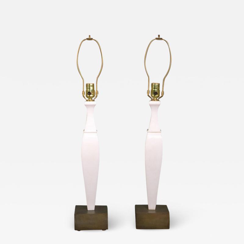 Pair of 20th Century Italian White Marble and Bronze Lamps