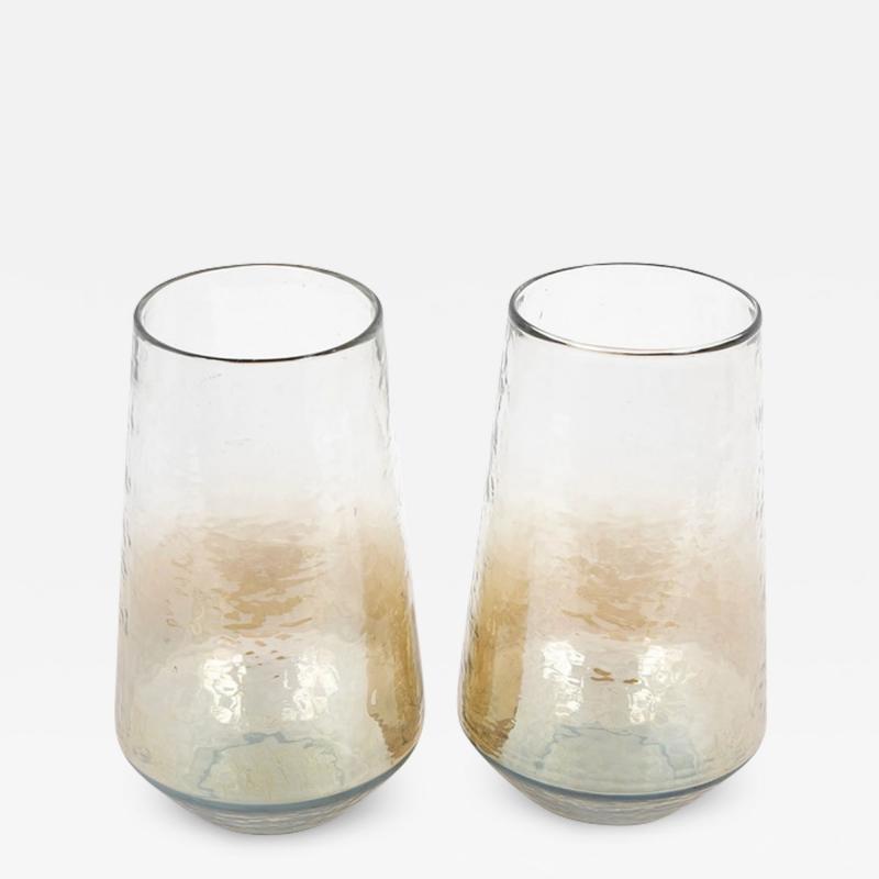 Pair of 20th Century Tapered Baluster Form Mottled Glass Vases
