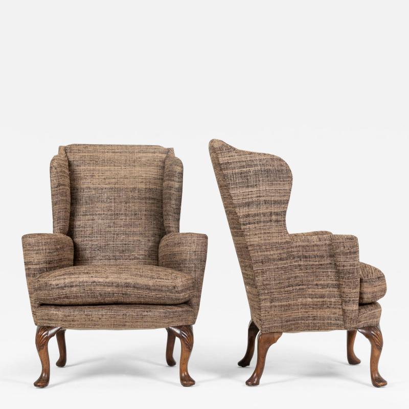 Pair of 20th Century Walnut Wing Armchairs