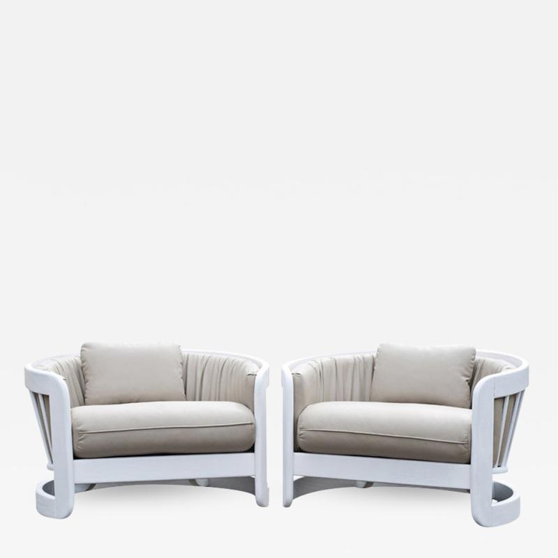 Pair of 40in Large Mid Century Lounge Chairs in Vegan Leather