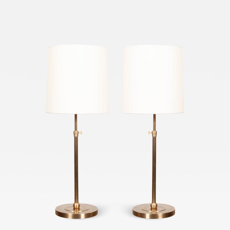 Pair of Adjustable Hand Rubbed Brass Table Lamps