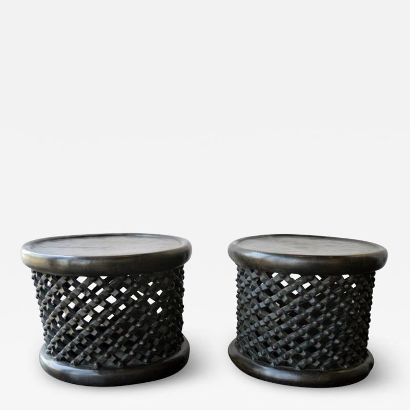 Pair of African Bamileke Hand Carved Wood Tables or Stools