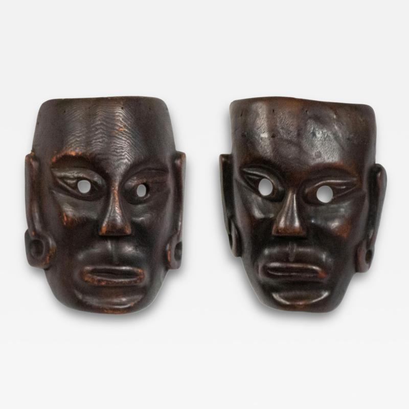 Pair of African Carved Wooden Mask Wall Plaques