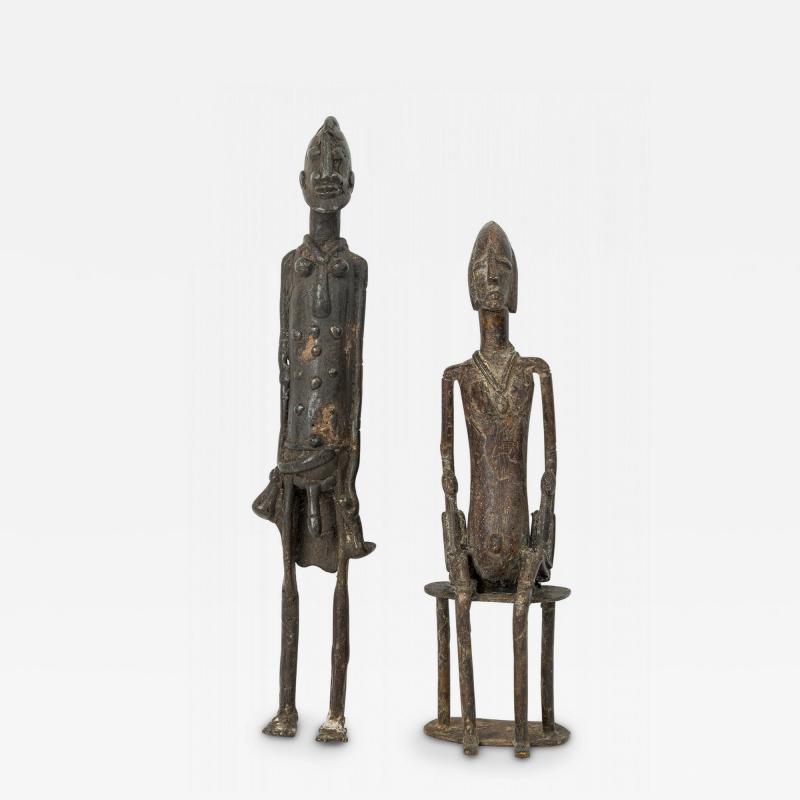 Pair of African Mali 20th Century Bronze Dogon Male Female Ancestor Figures