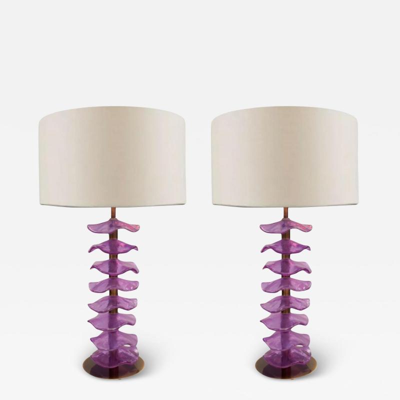 Pair of Alexandrite Iridescent Petal Table Lamps