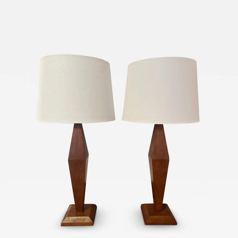 Pair of American Art Deco 1940s Wood Table Lamps
