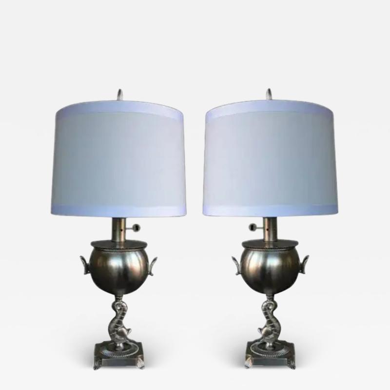Pair of American Art Deco Brushed Nickel Plated Lamps