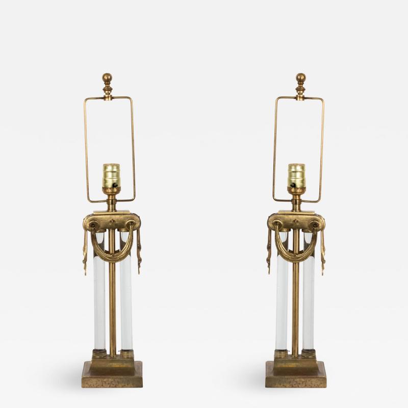 Pair of American Art Moderne Brass and Glass Table Lamps