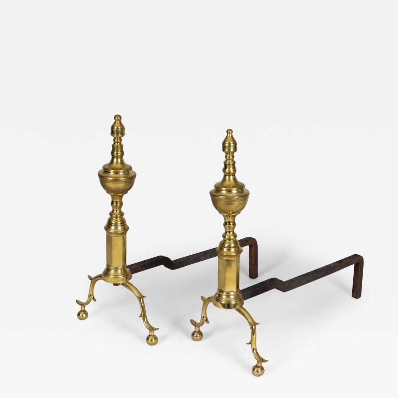 Pair of American Brass Andirons