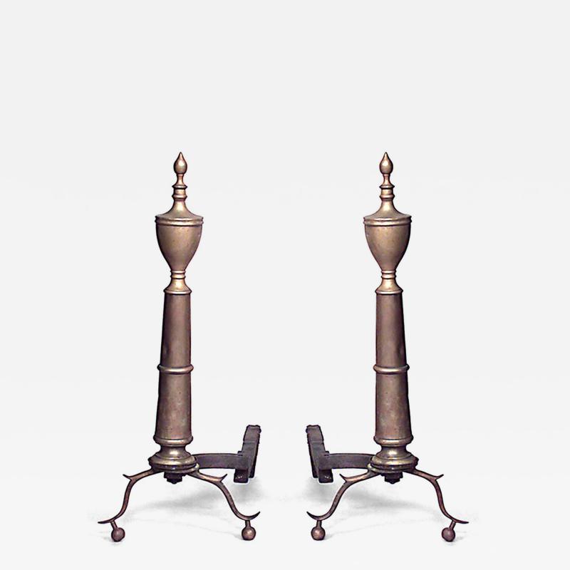 Pair of American Country Brass Urn Andirons