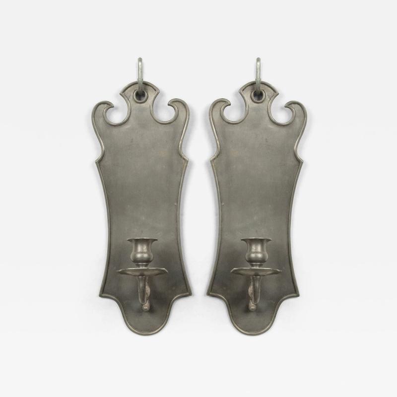 Pair of American Country Pewter Pediment Top Wall Sconces