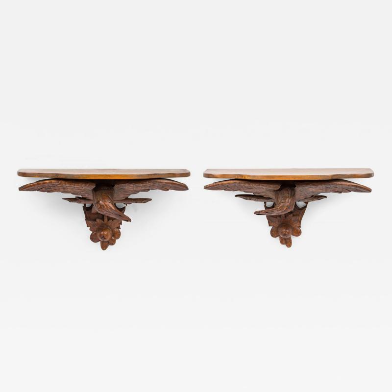 Pair of American Country Pine Eagle Shelves