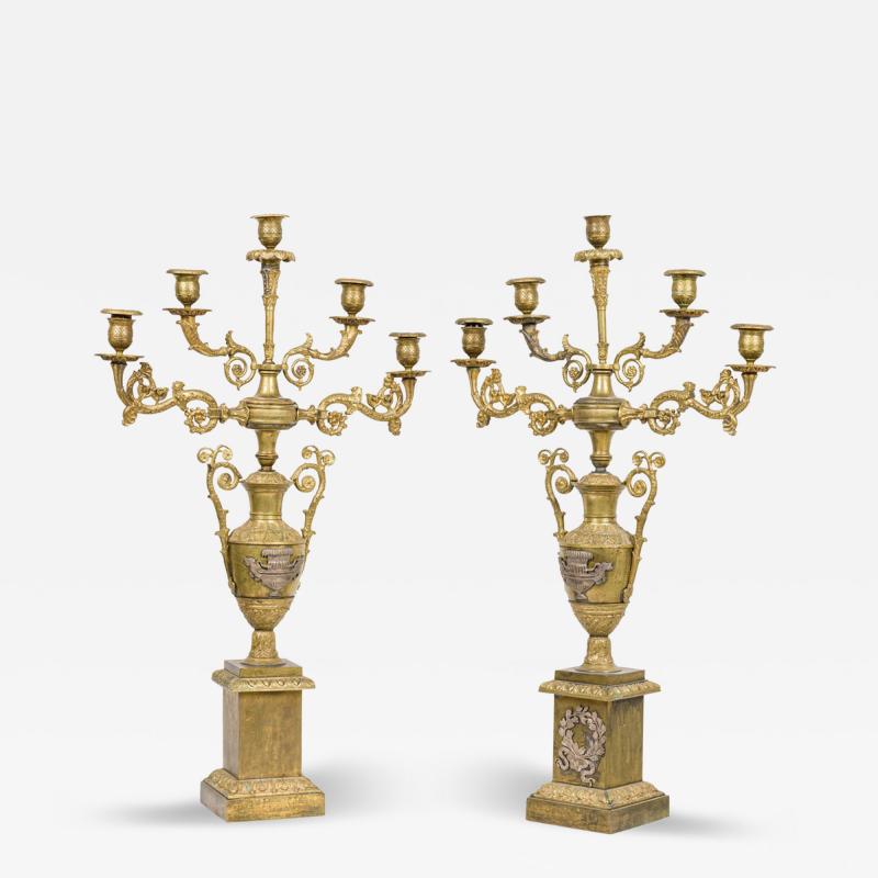 Pair of American Empire Bronze Dore Candelabras